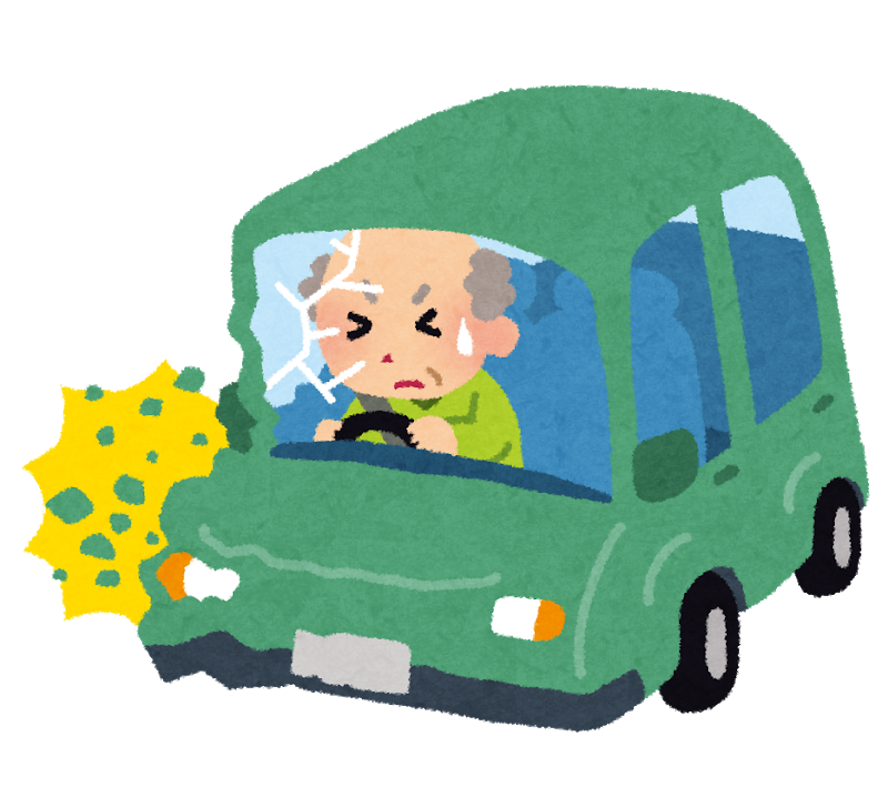 交通事故でむち打ちになった高齢者のイラスト