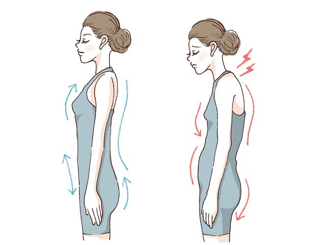 正常な姿勢と悪い姿勢の比較イラスト